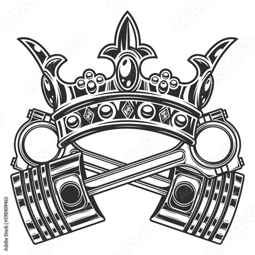 Engine piston and crown on white background isolated monochrome illustration