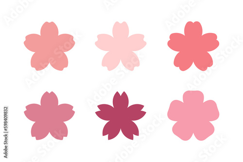 Sakura flower design element. Set of 6 geometric shape for label. Modern linear design emblem. Modern abstract linear compositions and graphic design elements.