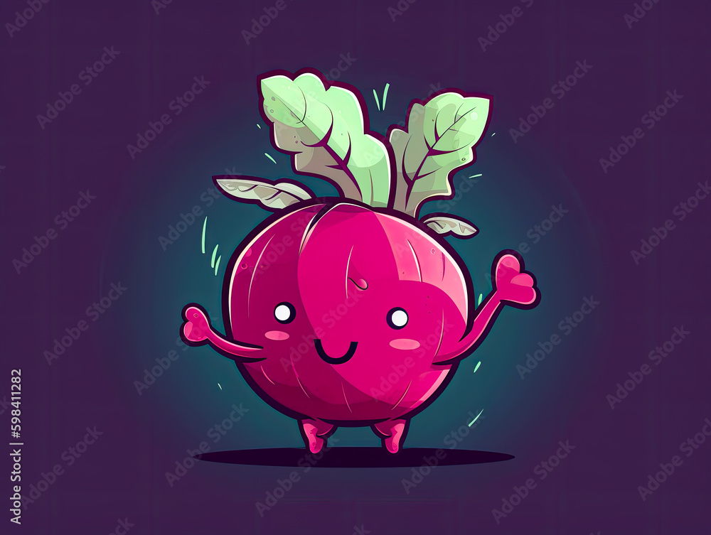 Cartoon purple beetroot emoji. Cute beet character illustration