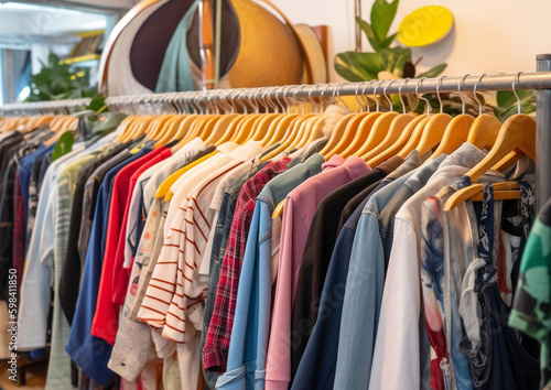 Wallpaper Mural Second hand clothes in shop, eco - friendly sustainable shopping, generative ai  Torontodigital.ca