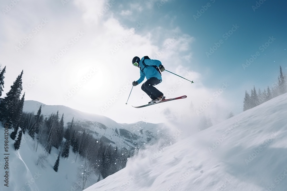 illustration, skier man in the snow, ai generative
