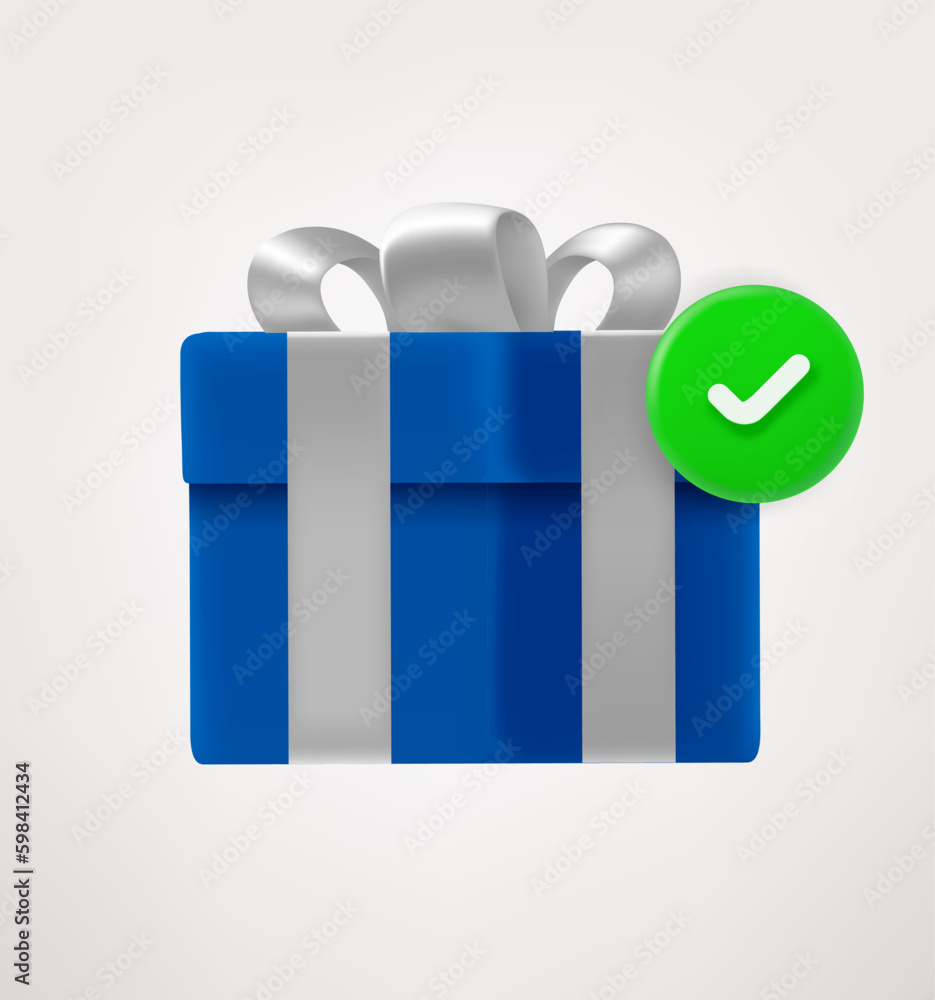 Black box with green checkmark. 3d vector icon Black box with green checkmark. 3d vector icon