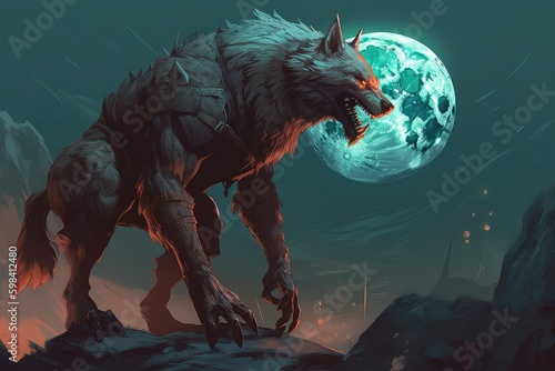 Scary wolf at night  monster  werewolf