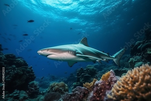 illustration shark swimming under the sea generative ai