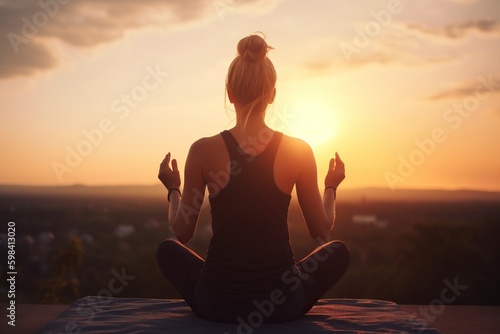 illustration, young woman practicing yoga, ai generative