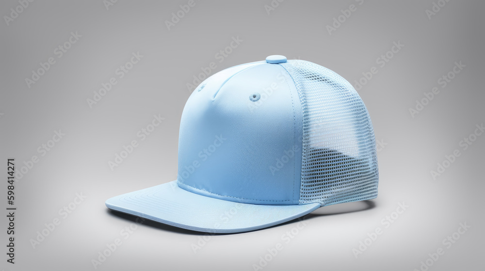 Fototapeta premium Blue baseball cap on a grey background. Mock up design.