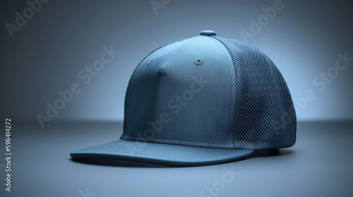 Canvas Print Blue baseball cap on a grey background. Mock up design.