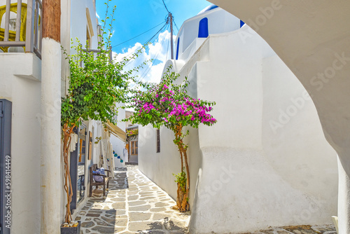 Street in a traditional village on a Greek island of the Cyclades