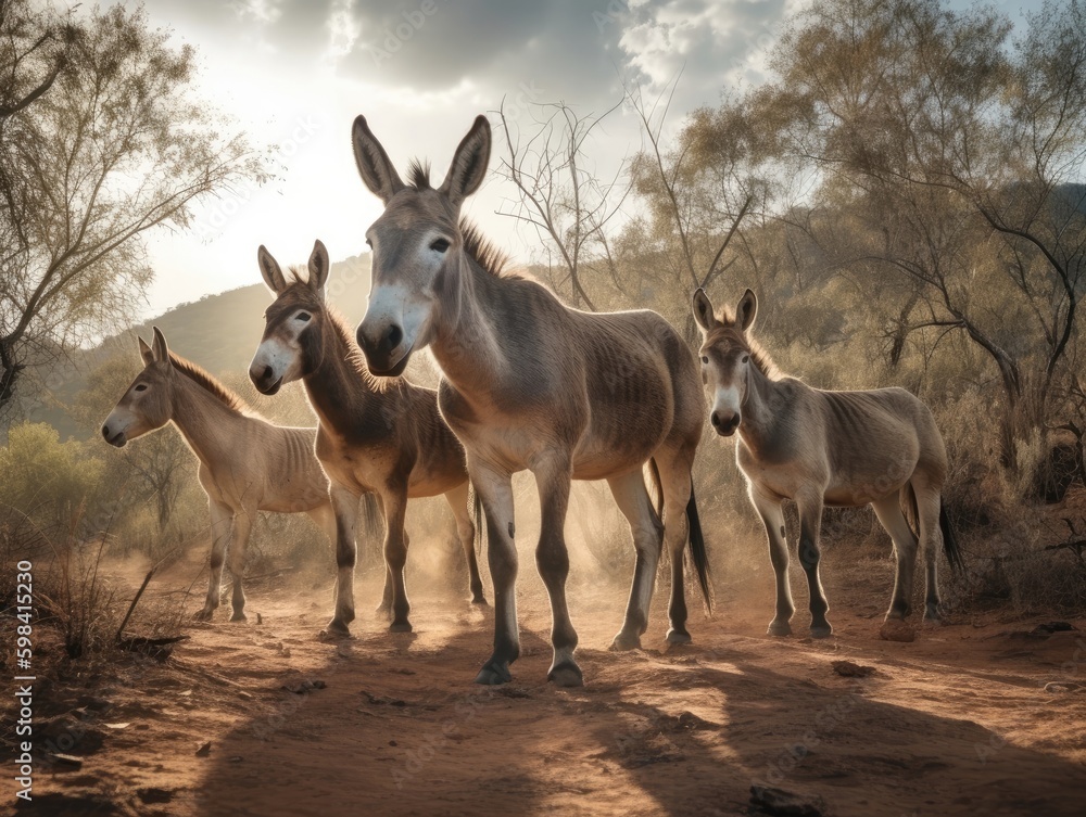 Group of Donkey in natural habitat (generative AI) Group of Donkey in natural habitat (generative AI)