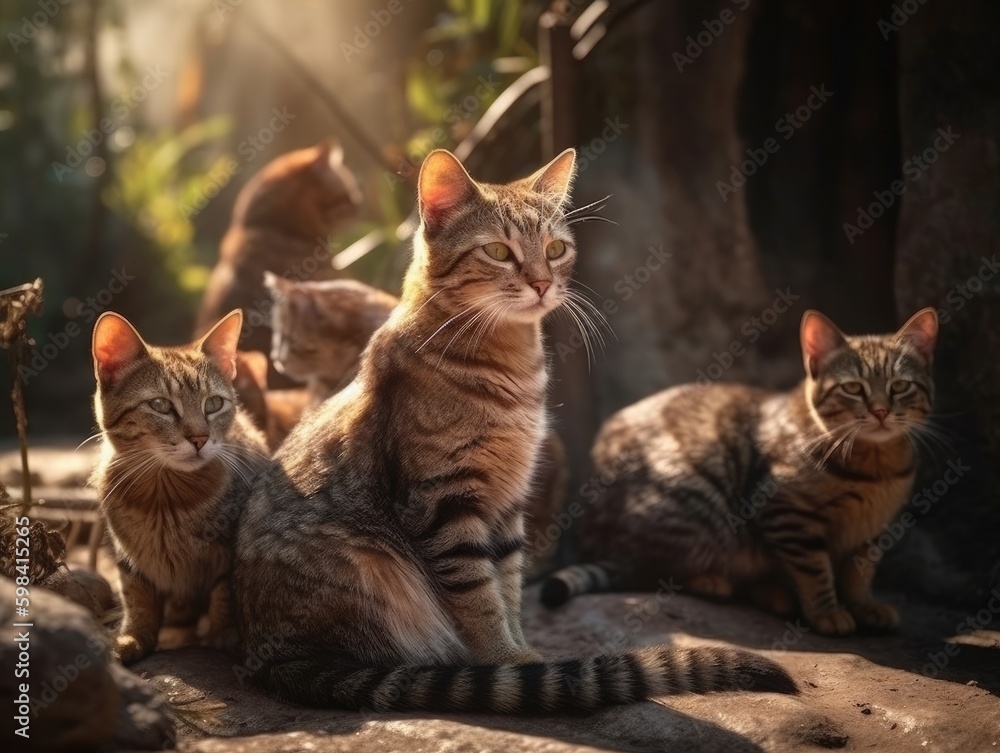 Group of Cat in natural habitat (generative AI)