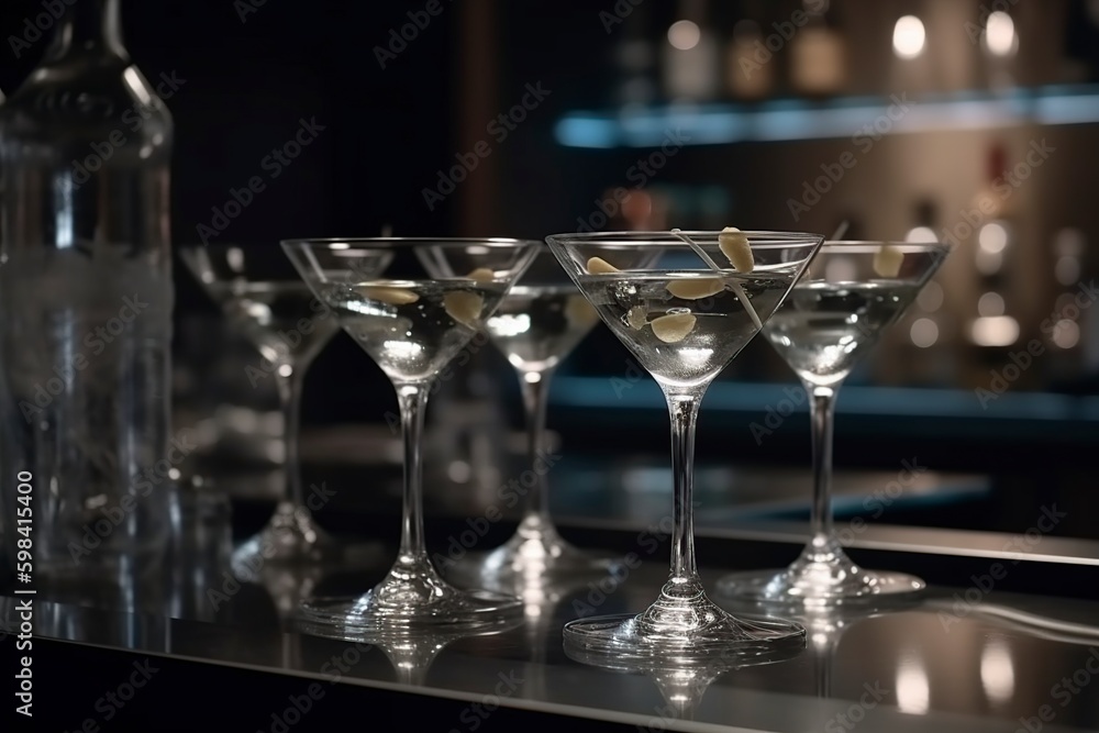 illustration, martini cocktails at the bar, ai generative illustration, martini cocktails at the bar, ai generative