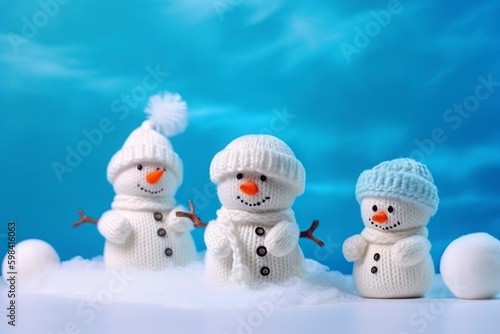 illustration, small knitted snowmen, generative ai © Jorge Ferreiro