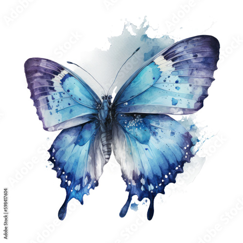 Blue watercolor butterfly. Illustration AI Generative.
