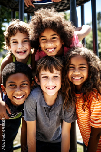 United by laughter, kids of all races come together as best friends, sharing pure joy and innocence. Embracing diversity, their smiles light up the world. Generative AI