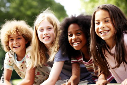 United by laughter, kids of all races come together as best friends, sharing pure joy and innocence. Embracing diversity, their smiles light up the world. Generative AI