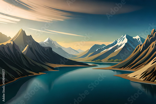 a mountain range with a winding river flowing through it 