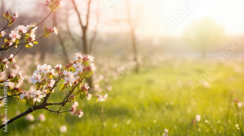 Green spring meadow on colorful background. White color background. Spring flowers. Green nature. Natural background. Spring, summer landscape.