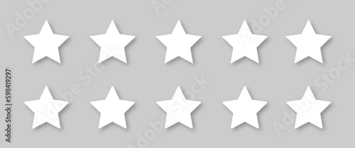 Stars vector icons collection. Five star with shadows vector graphics. White stars vector art