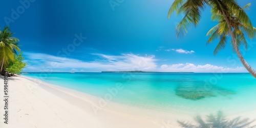 Beautiful tropical eaches and sea on blue background for wallpaper design. Travel background. Tropical beach. © imagemir