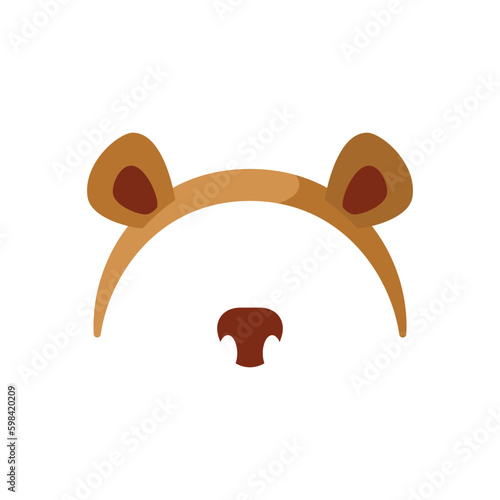 Brown headband with bear ears, nose flat style, vector illustration