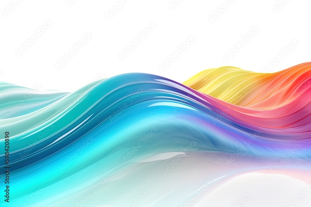 Fototapeta premium Abstract iridescent holographic wave on isolated background. Liquid fluid colorful line, dynamic motion background