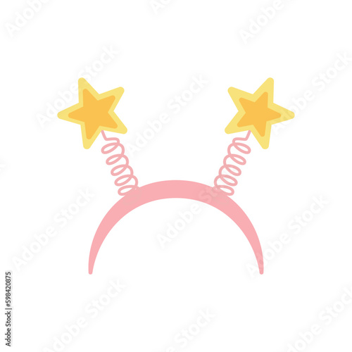 Cute pink headband with yellow stars on springs flat style