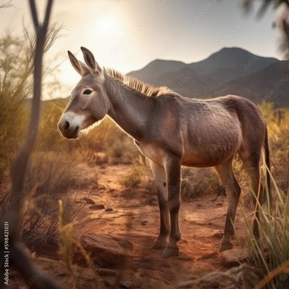 Donkey in natural habitat (generative AI)