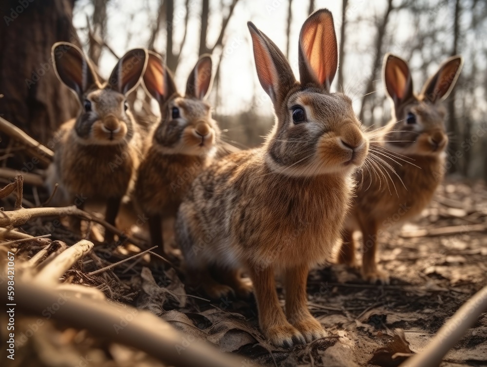 Group of Rabbit in natural habitat (generative AI)