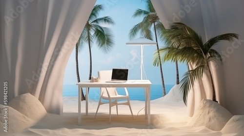 Enjoy remote work dream. Successful freelancer background. Business technology.