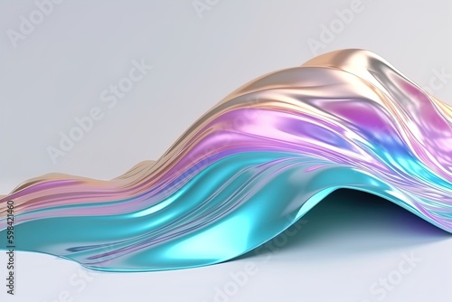 Abstract iridescent holographic wave on isolated background. Liquid fluid colorful line, dynamic motion background