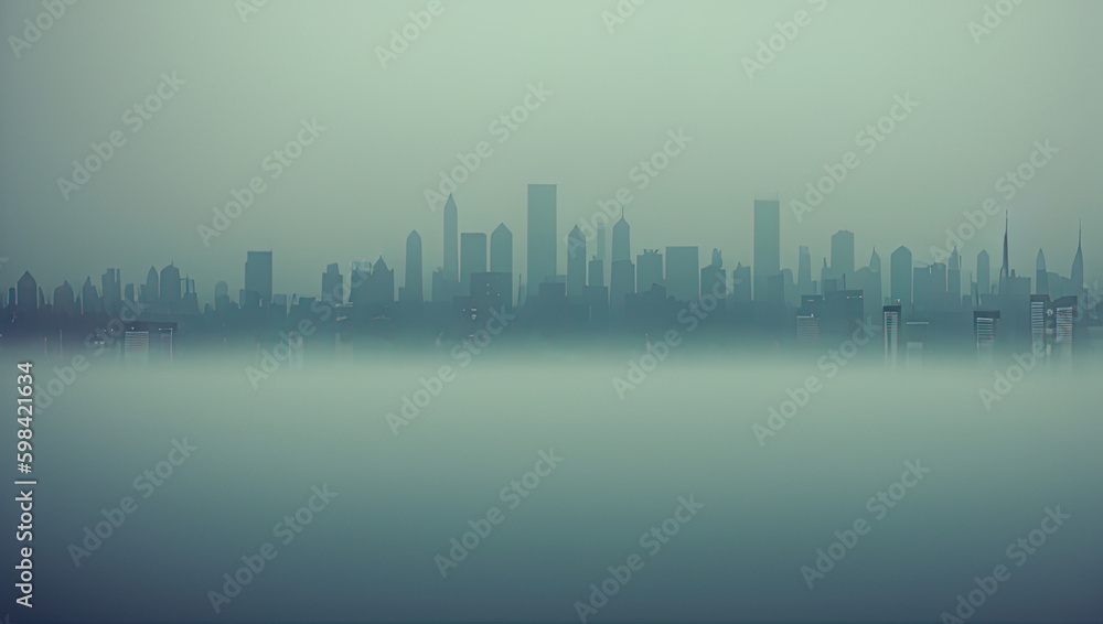 Mysterious Misty City Skyline Generative AI