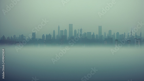 Mysterious Misty City Skyline Generative AI