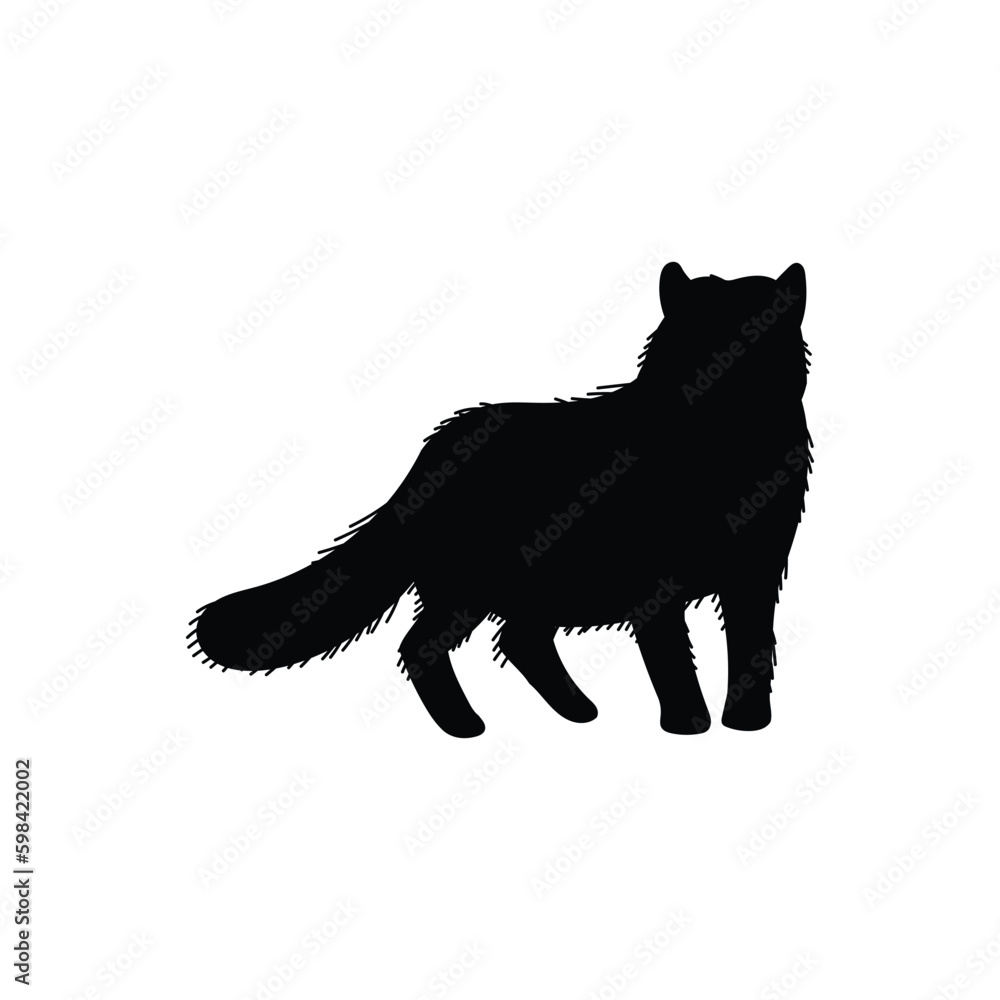 Arctic fox black silhouette, flat vector illustration isolated on white background.