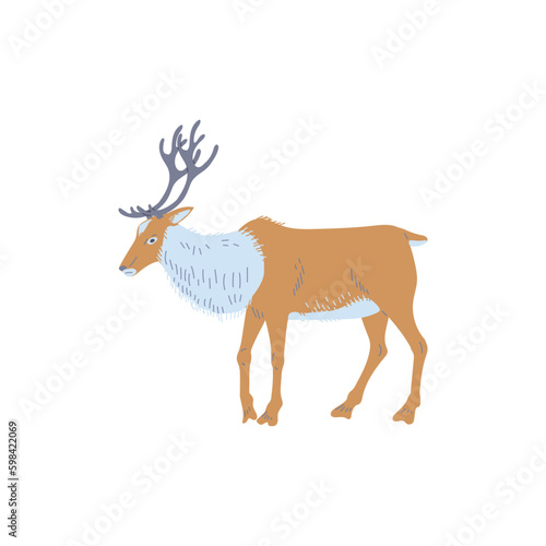 Standing reindeer arctic animal side view flat style