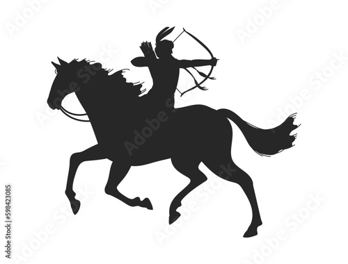 Black silhouette of American Indian on horseback flat style