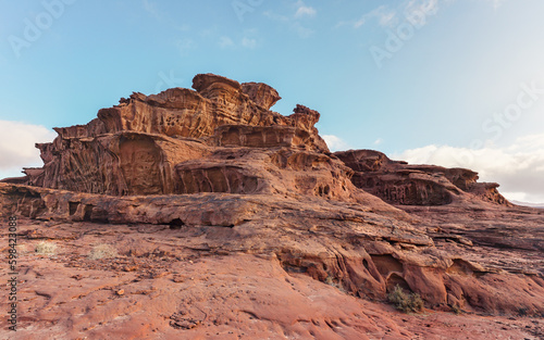 Red orange sandstone rocks formations in Wadi Rum  also known as Valley of the Moon  desert  Jordan