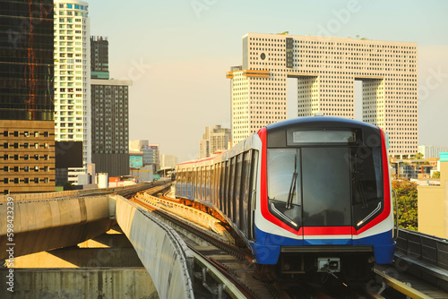 Photos BTS Sky Train is running in downtown of Bangkok