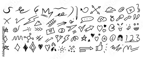 1. Set of doodle icons and pattern elements. Digital illustration by hand photo