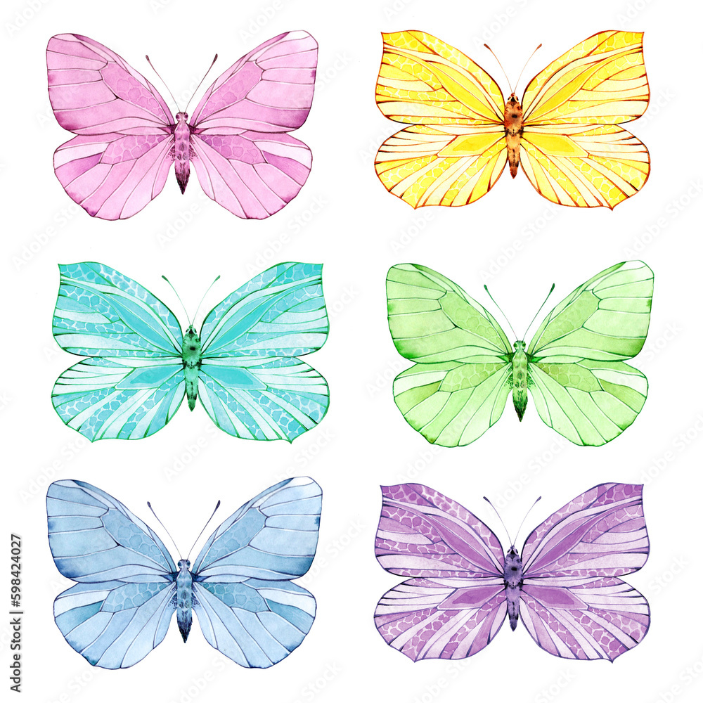 Obraz premium Amazing butterflies set. Watercolor illustration, poster.