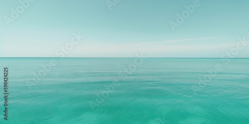 Panorama landscape of empty tropical turquoise sea and sky blue background. Generative AI