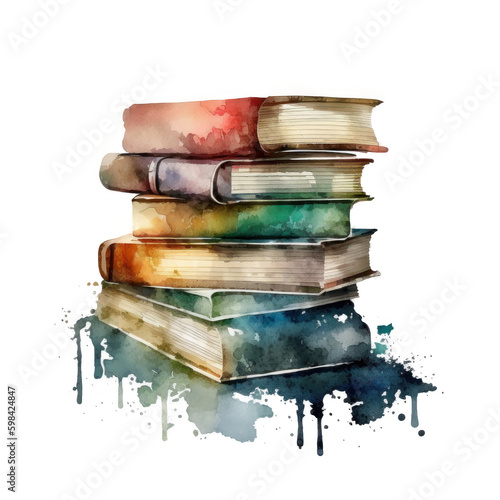 Watercolor books. Illustration AI Generative.