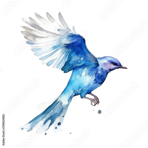 Watercolor blue bird. Illustration AI Generative.