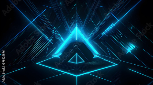 abstract geometric neon blue background ,generative ai