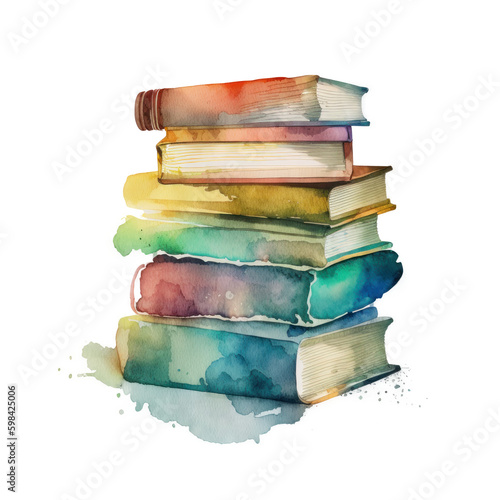 Watercolor books. Illustration AI Generative.
