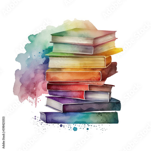 Watercolor books. Illustration AI Generative.