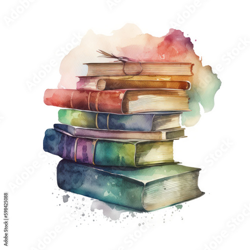 Watercolor books. Illustration AI Generative.