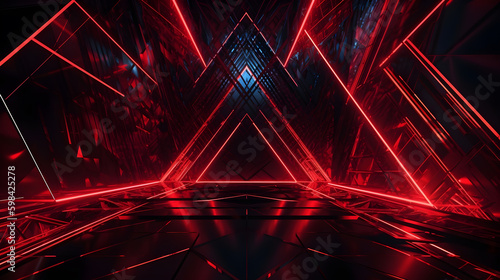 abstract geometric neon red background ,generative ai