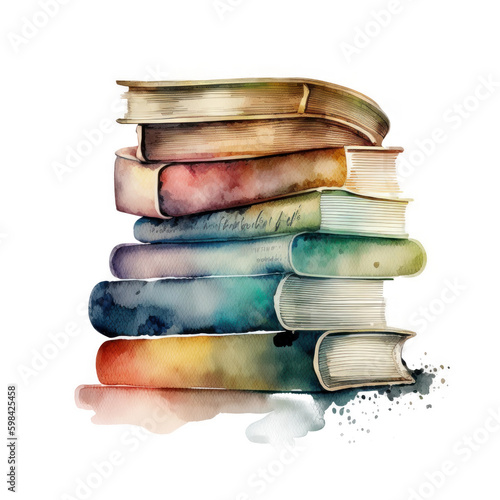 Watercolor books. Illustration AI Generative.