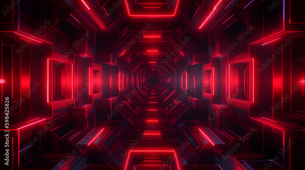 Fototapeta premium abstract geometric neon tunnel background ,generative ai