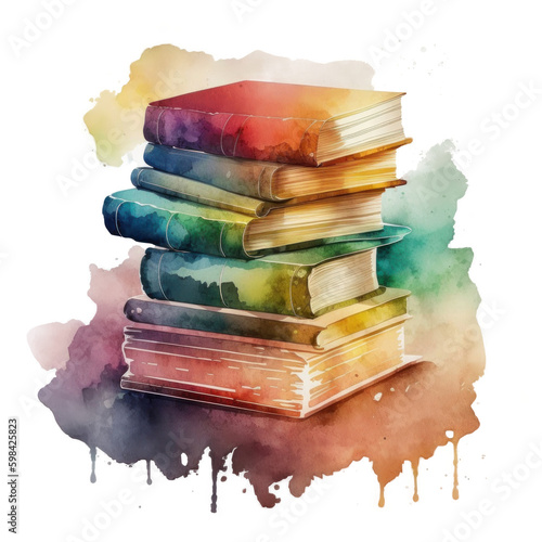 Watercolor books. Illustration AI Generative.